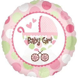 baby girl bb車鋁膜氣球 | 18吋 圓形
